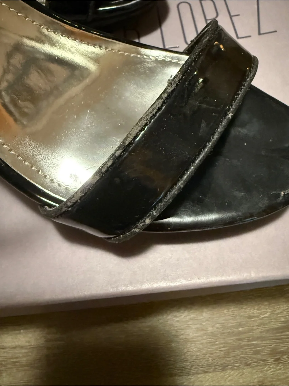 Jennifer Lopez Black Patent Statement Ankle Collar Heels Size 6.5 w/ Box